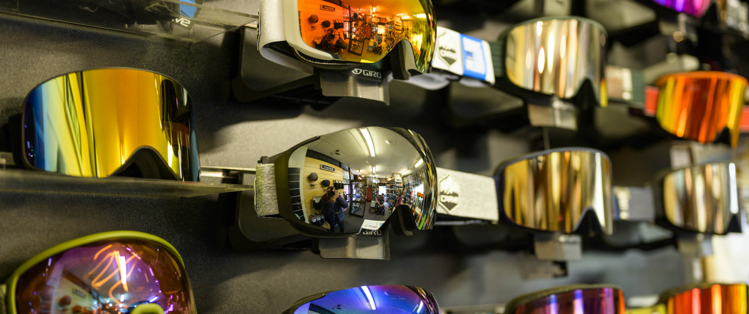 Display of ski goggles available for sale at Falls Creek